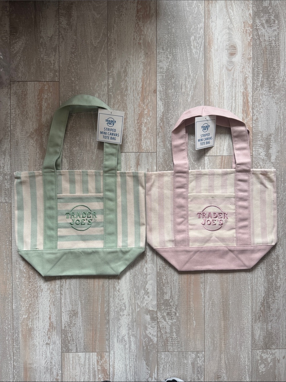 Trader Joe's Striped Mini Canvas Tote Bags - Pink & Green
